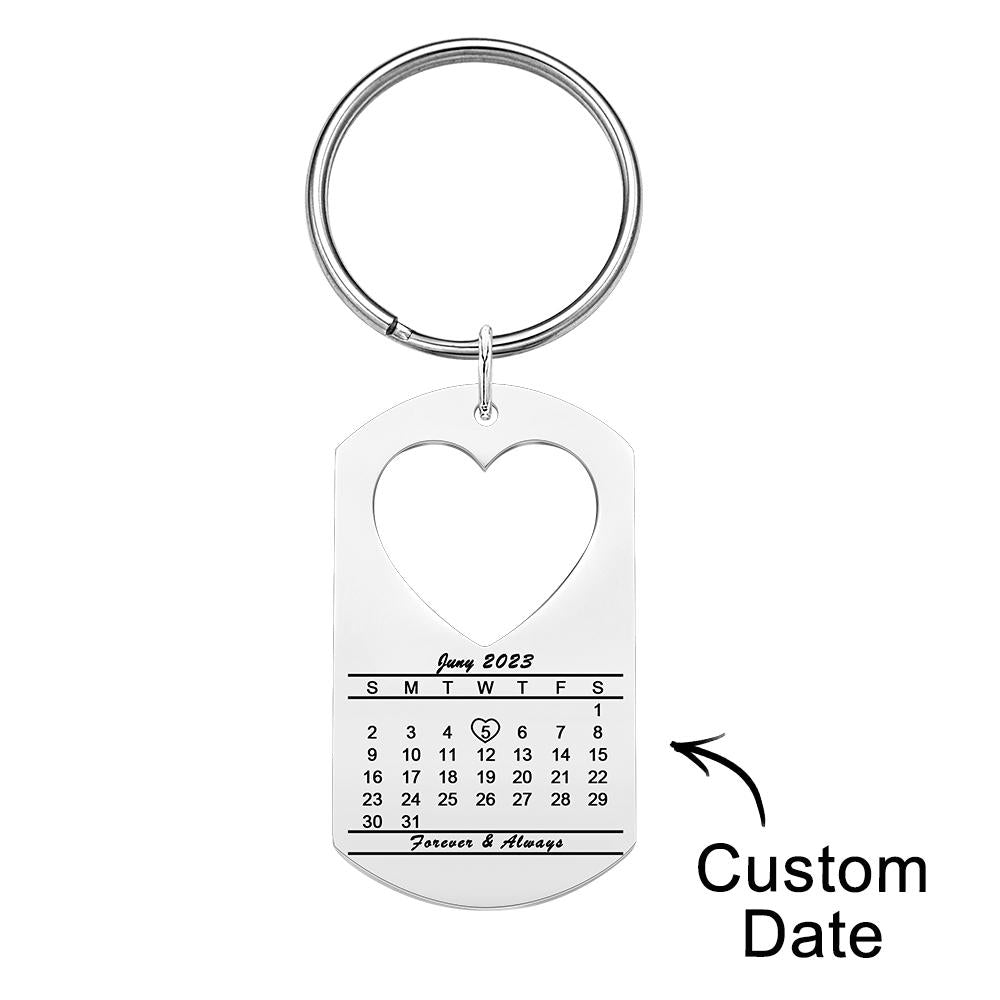 Anniversary Gift Unique Calendar Keychain Personalized Date Engraved for Husband Keychains Engagement Gift for Him