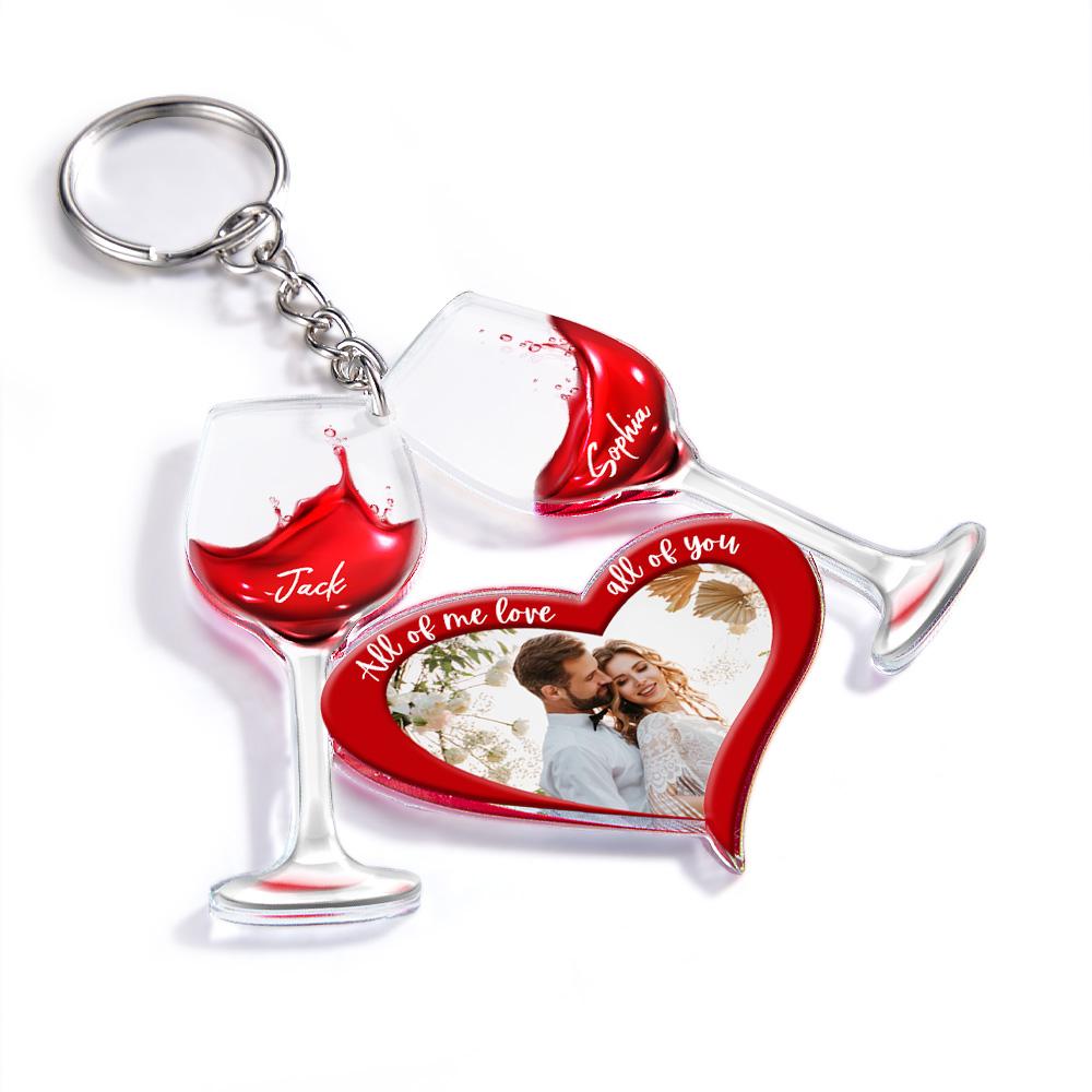 Personalized Couple Wine Glass Car Ornament Custom Name Photo Keychains