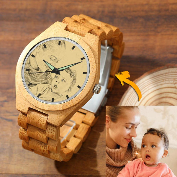 Custom Engraved Silver Alloy Photo Watch