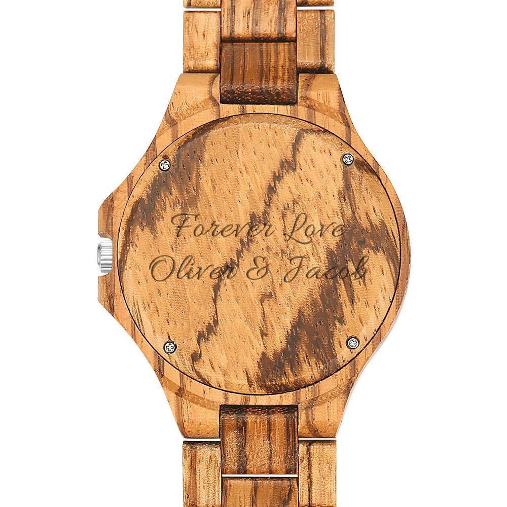 Custom Engraved Wooden Photo Watch Wooden Leather Strap