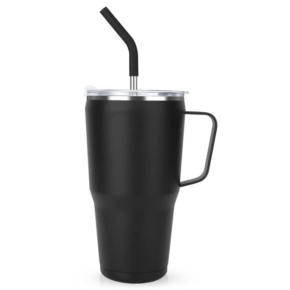 Stainless Steel Insulated Travel Mug with Handle and Straw Coffee Travel Cup for Car Office Home