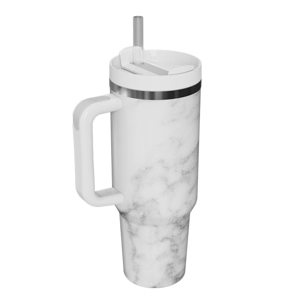40oz Insulated Mug with Handle and Straw Marble Pattern Stainless Steel Travel Cup Gift for Family Friends Couples