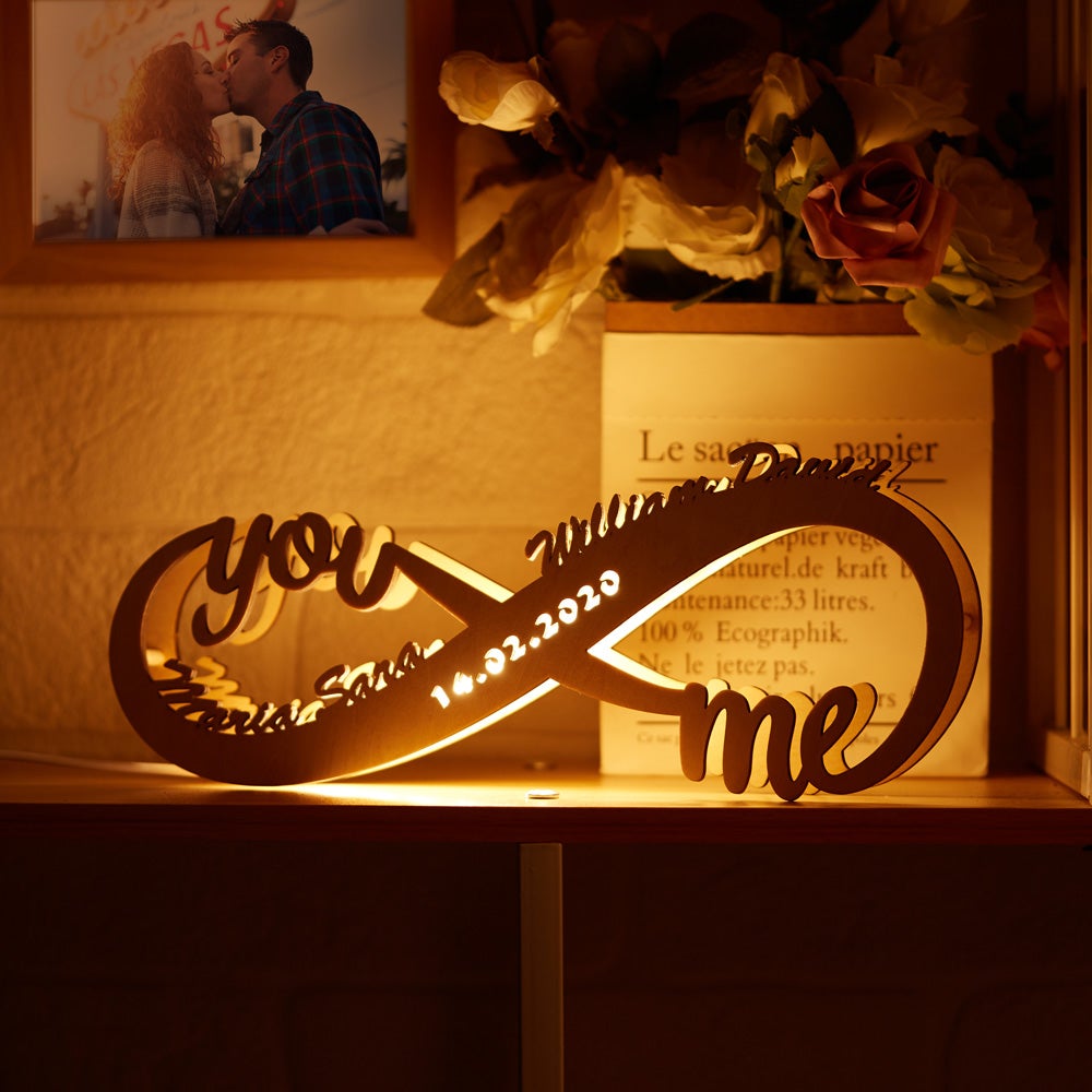 Gift for Her Custom Infinity I Love You Night Light Engraved Wood Lamp