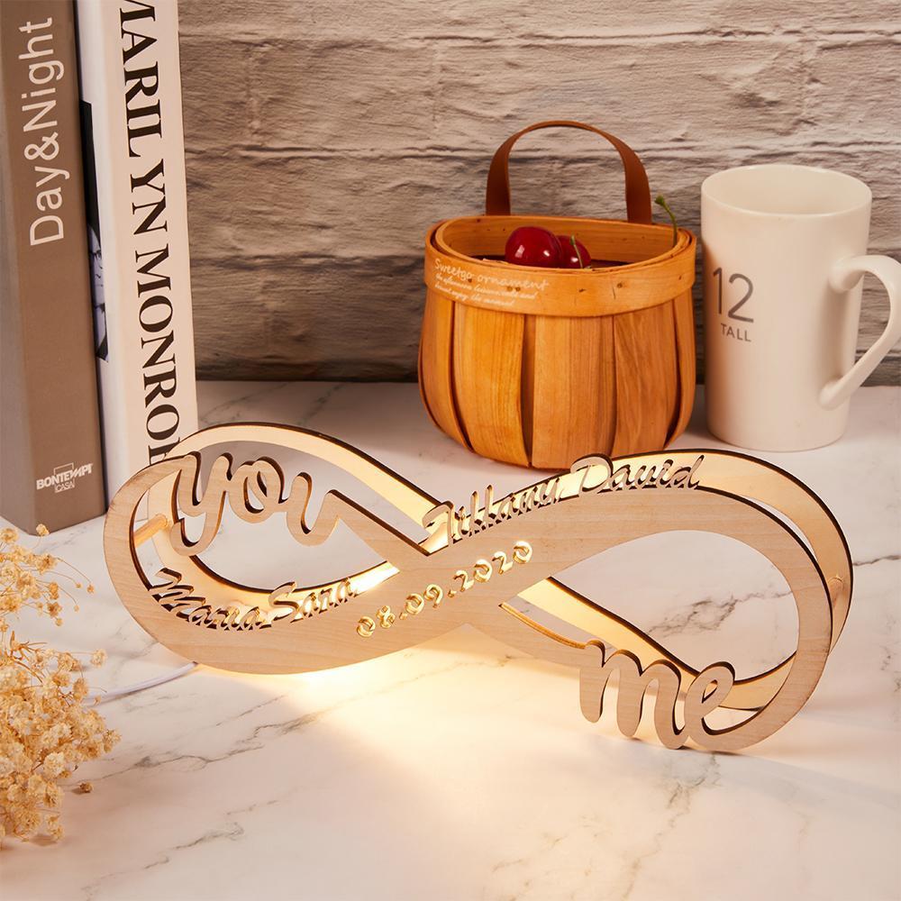 Birthday Gifts Personalized Couple Name Wooden Night Lamp Custom Lamp Engraved Wood Nightlight Gift for Lover