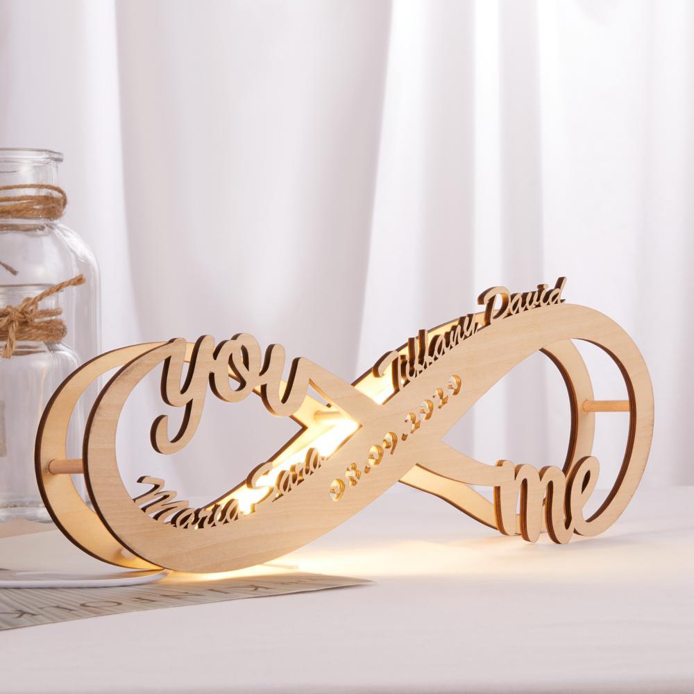 Custom Lamp Engraved Wood Nightlight Personalized Name Light Infinity Love Gift for Her